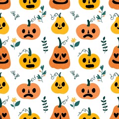 Halloween cartoon pumpkins seamless autumn pattern for festive packaging and wrapping paper and fabrics