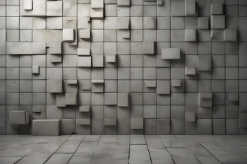 white brick wall with a wall, Background of a polished concrete wall with tiled design, showcasing a futuristic tile wallpaper adorned with square patterns