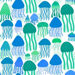 Summer cartoon animals seamless jellyfish pattern for fabrics and textiles and packaging and wrapping paper