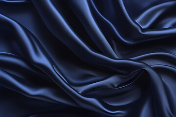 Fototapeta premium Dark and elegant navy blue silk satin, offering a luxurious and abstract background with ample space for design, featuring a shiny and smooth texture
