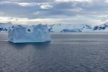 A blue iceberg in Admiralty Bay, Antarctica.