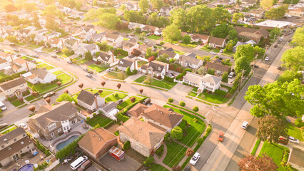 Typical American suburban neighborhood as seen from above overhead view. - 640410518