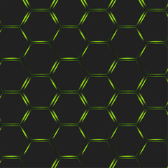 Seamless pattern futuristic hexagon geometric piece green neon light concept vector