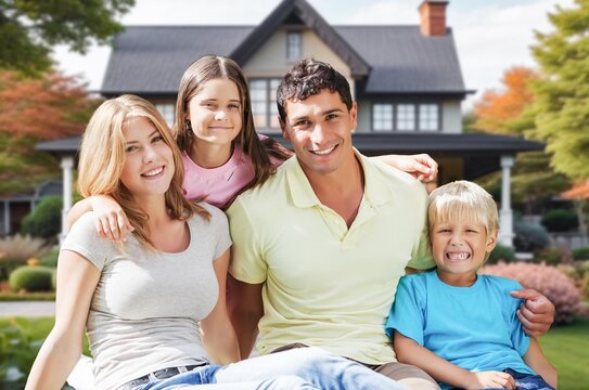 Happy family in a modern country house, AI generated image
