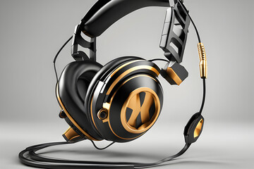 black and golden headphones