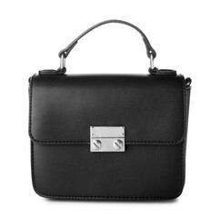 Stylish black handbag on white background