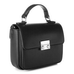 Stylish black handbag on white background