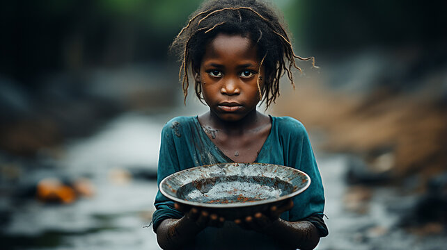 Poverty in the world, very poor people with little food and water give charity
