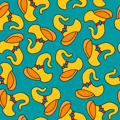 Seamless pattern with stylish witch hats on teal bluebackground. Vector illustration.