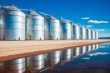 Obraz premium Wind turbines store electricity in large tanks of sodium. Wind electric power.