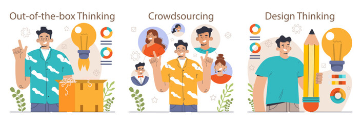 Breakthrough idea set. Inovative idea or creative solution discovery. Disruptive