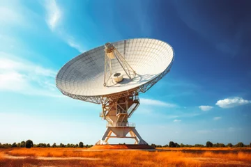 Zelfklevend Fotobehang Radio telescope antenna. Disk for radio reception. Antennae observatory science. © VisualProduction