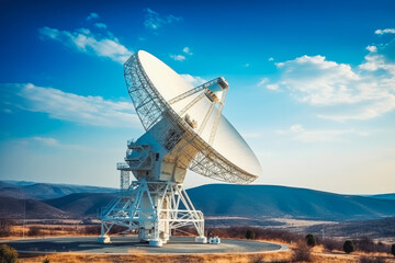 Radio telescope antenna. Disk for radio reception. Antennae observatory science.