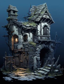 old medieval house in the night