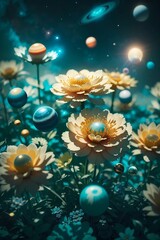 Obraz na płótnie Canvas planets and flowers