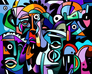 Abstract surreal art in cubism style.
