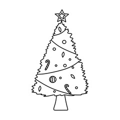 Vector sketch of christmas tree isolated on white background. Hand drawn Christmas tree. Pine fir for new year in doodle style. Linear vector illustration of Decorative doodle fir tree drawing