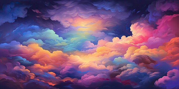 colorful clouds on a dark background Generative AI © sean