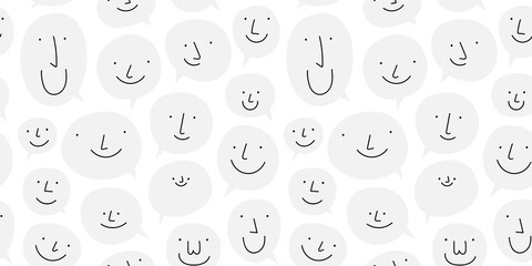 Black and white chat bubble seamless pattern illustration. Cartoon text balloon in funny children doodle style. Friendly team work or group conversation background concept. - obrazy, fototapety, plakaty