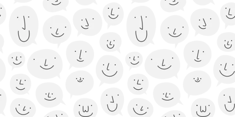 Fotobehang Black and white chat bubble seamless pattern illustration. Cartoon text balloon in funny children doodle style. Friendly team work or group conversation background concept. © Dedraw Studio