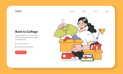 College student packing stuff and moving into dormitory or student