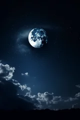 Fotobehang Volle maan en bomen Full moon on the night sky generative AI