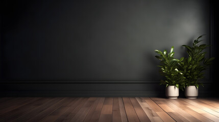 Empty, light, dark, wall, beautiful, chiaroscuro, wooden floor, minimalist background, product presentation / Mockup