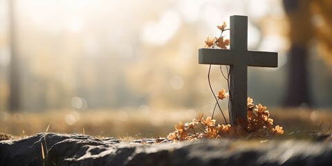 Catholic Tranquil Remembrance  Serene Graveside Memorial, Generative AI