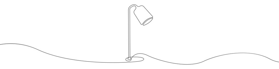 Desk lamp vector one line draw icon. Lamp linear continuous outline in one line. Lamp for learning vector. Continuous line table led lamp vector design.