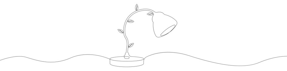 Desk lamp vector one line draw icon. Lamp linear continuous outline in one line. Lamp for learning vector. Continuous line table led lamp vector design.