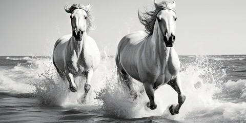 Majestic Equine Galloping by the Coastal Waters, Generative AI