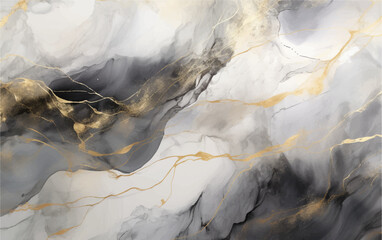Black and white marble texture with gold strokes Vector background
