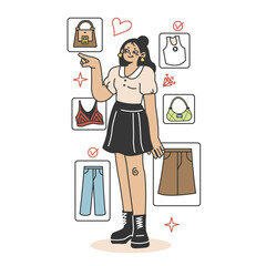 Wardrobe developing. Character choose or collect sets of clothes, making