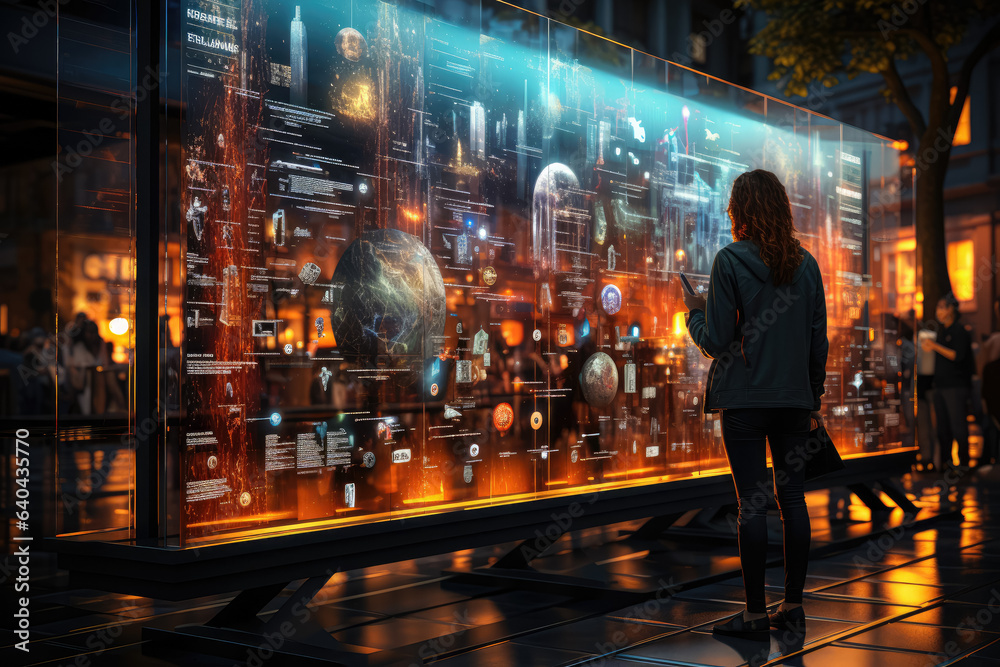 Poster artificial intelligence analyzing data on a digital screen. generative ai.
