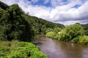 View of the river Wye from Biblins Bridge on a summer afternoon
