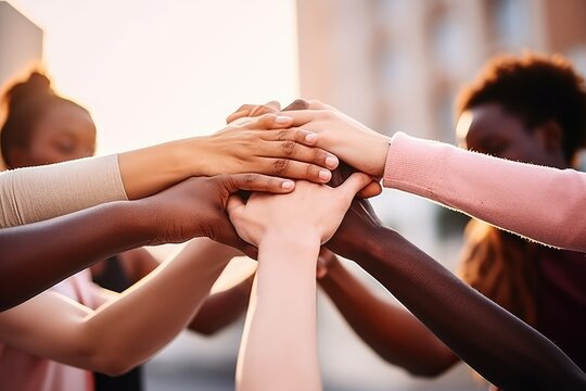 Multiracial group of young people making fist bump
