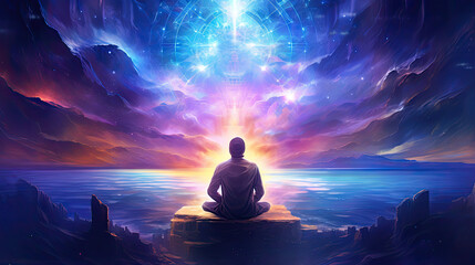 Spiritutal energy spirit healing meditation of the heart, in the style of futuristic imagery, light-focused, by Generative AI