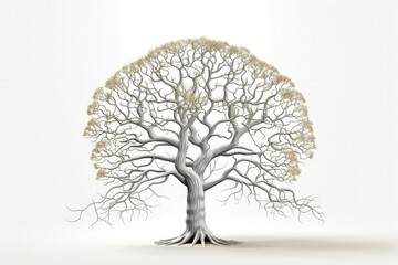 Tree with branches, on white background. Generative AI