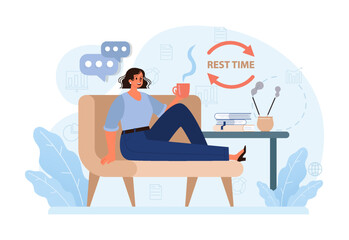 Modern wellbeing practice. Happy woman relaxing at home, weekend