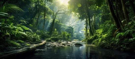 Printed kitchen splashbacks Forest river Asian tropical rainforest