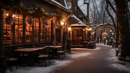 Fototapeta na wymiar A warmly lit café nestled in the heart of Winter Wonderland 