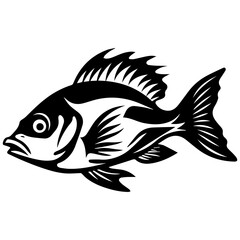silhouette fish on a white background, vector illustration