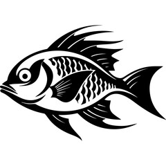 silhouette fish on a white background, vector illustration