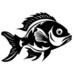 silhouette fish on a white background, vector illustration