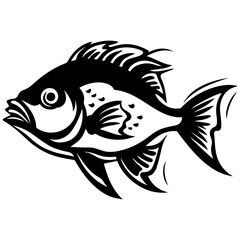 silhouette fish on a white background, vector illustration