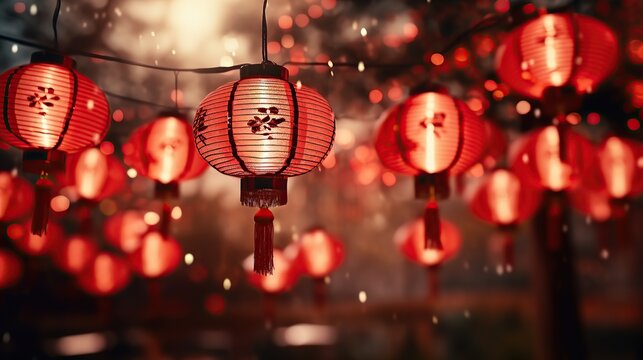 Mid autumn festival paper art style with full moon, moon cake, chinese lantern and rabbits