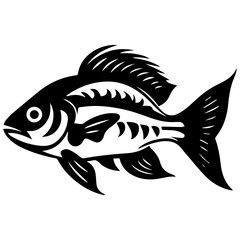 silhouette fish on a white background, vector illustration