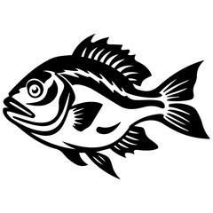 silhouette fish on a white background, vector illustration