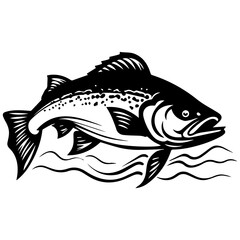 silhouette fish on a white background, vector illustration