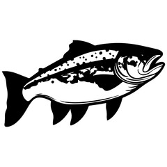 silhouette fish on a white background, vector illustration